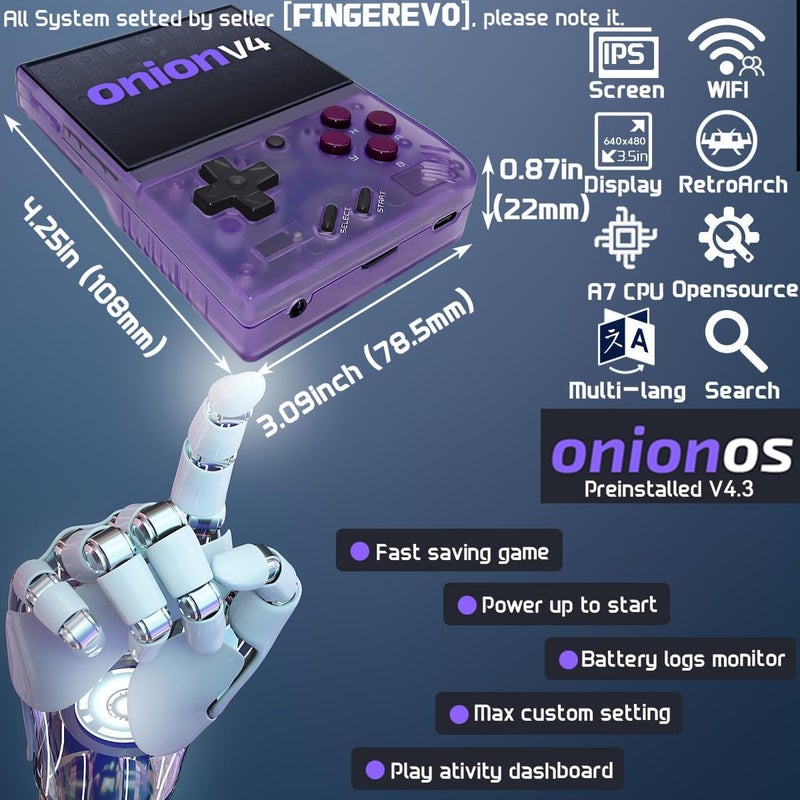 FINGEREVO وحدة تحكم ألعاب محمولة Miyoo Mini Plus OnionOS بشاشة 3.5 بوصة 640*480 3000mAh Miyoo-mini+ مع حقيبة محمولة شفافة بنفسجي - Image 2